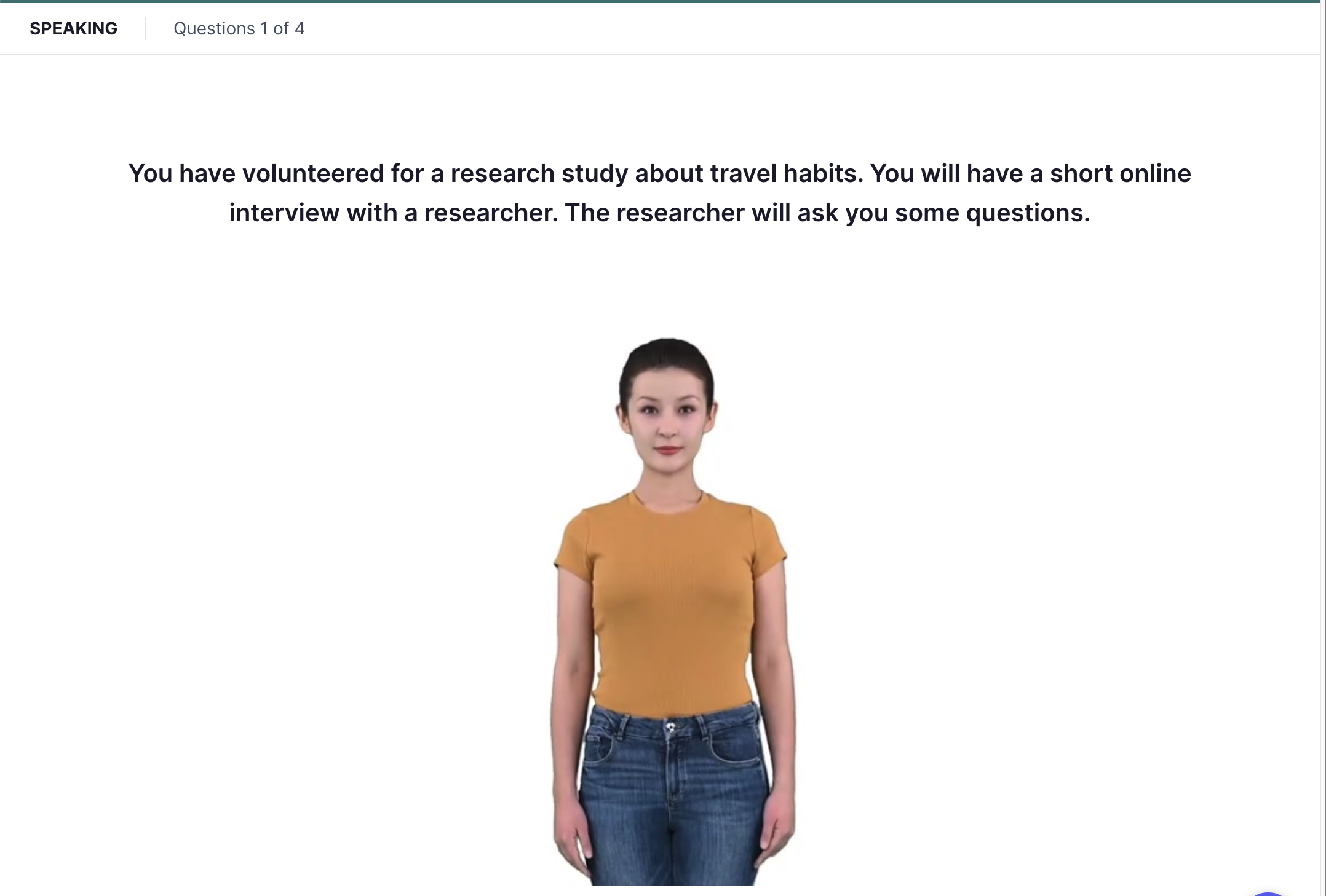 TOEFL 2026 Speaking task 'Take an Interview' — interview-style response interface